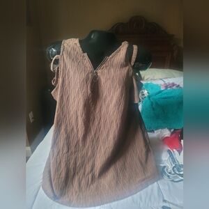 SHEIN Tan Smocked Tie Front Tank Top